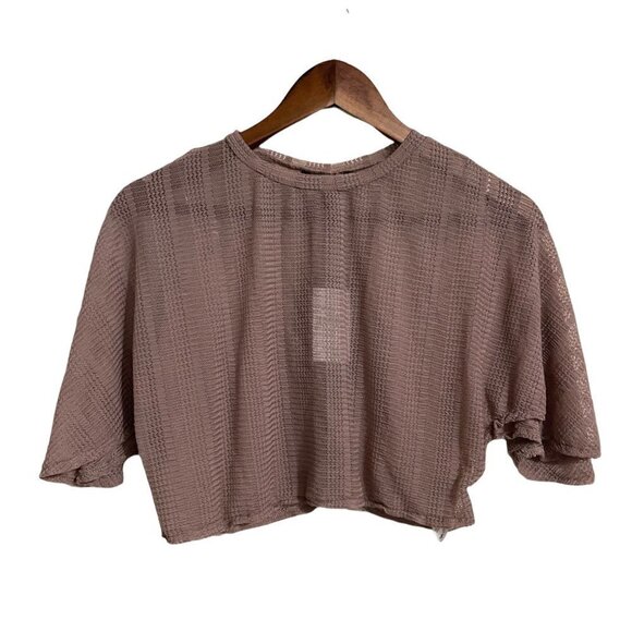 NUON Women's NWT Mauve Pink Y2K Taurus Ruched Flutter Sleeve Sheer Crop Top XXS - Picture 1 of 8